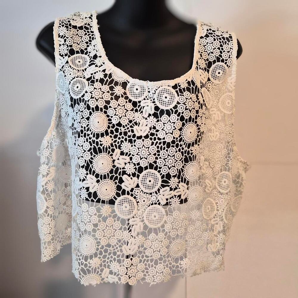 Cottagecore Ethereal White Lace Crochet Vest - Whimsigoth Fairy Layering Top